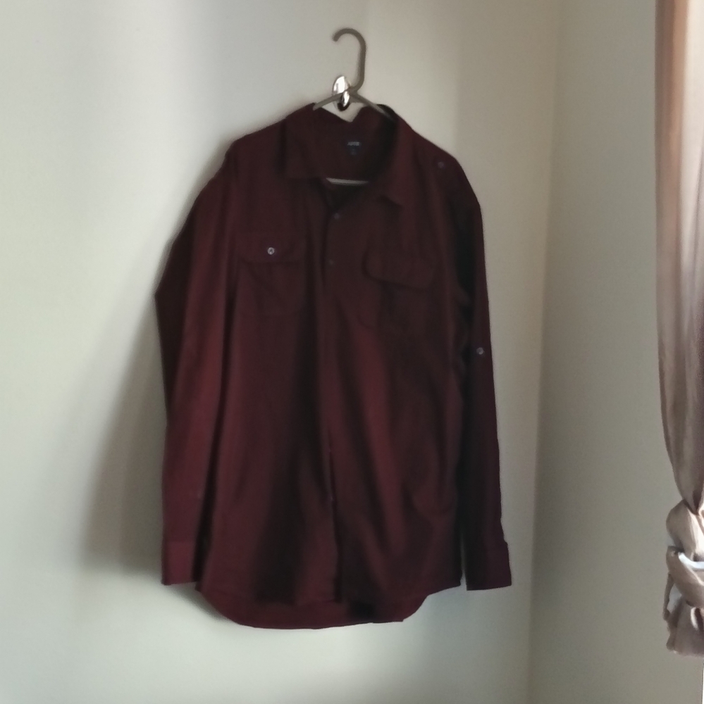 Apt. 9 Shirt Men XXL Dark Red/Burgundy Button Down Office Versatile Academia Y2K